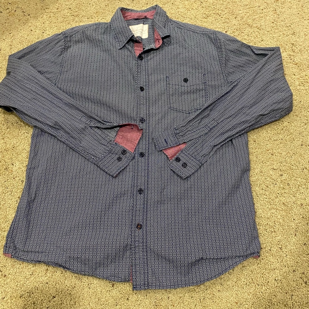 Weatherproof vintage Mens Blue and Red Casual Button Down Shirt. Large.